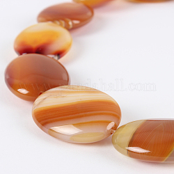 Natural Agate Glossy Oval Bead Strands, Chocolate, 25x18x8mm, Hole: 1mm, about 16pcs/strand, 15.75 inch