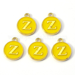 Breloques en émail d'alliage plaqué or, paillettes émaillées, plat rond avec la lettre, or, letter.z, 14x12x2mm, Trou: 1.5mm