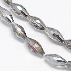 Electroplate Crystal Glass Rice Beads Strands, Faceted, Half Platinum Plated, 13x6mm, Hole: 1mm, about 50pcs/strand, 24.4 inch