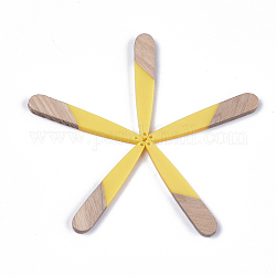 Pendentifs en bois de résine et de noyer, larme, jaune, 44x7.5x3mm, Trou: 1.2mm