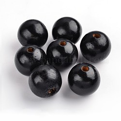 Des perles en bois naturel, ronde, sans plomb, teinte, noir, 29-30 mm de diamètre, Trou: 5mm