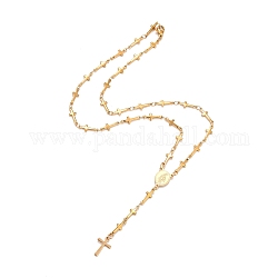 Colliers chapelet perles en 304 acier inoxydable, ovale avec la Vierge Marie, croix, or, 17.16 pouce (43.6 cm)