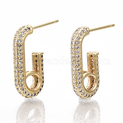 Brass Micro Pave Cubic Zirconia Earring Findings, Nickel Free, Clear, Real 18K Gold Plated, 19.5x3.5mm, Hole: 3.5mm, Pin: 0.9mm
