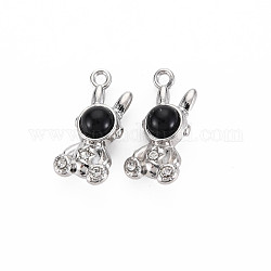 Rack Plating Alloy Charms, with Crystal Rhinestone and Resin, Cadmium Free & Nickel Free & Lead Free, Rabbit, Platinum, Black, 22x10x7.5mm, Hole: 1.8mm