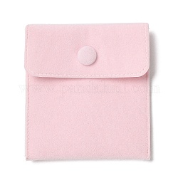 Velvet Jewelry Storage Pouches, Rectangle Jewelry Bags with Snap Fastener, for Earrings, Rings Storage, Pink, 9.65x8.9cm