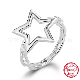ロジウムメッキ 925 スターリングシルバー フィンガー リング  中空スター  プラチナ  内径：16mm