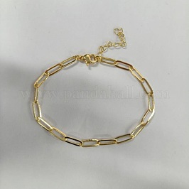 女性用ミニマリスト304ステンレススチールペーパークリップチェーンブレスレット  18KGP本金メッキ  6.50インチ（16.5cm）〜6.89インチ（17.5cm）