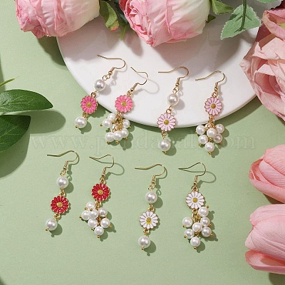 Серьга с подвеской из ракушки и жемчуга EJEW-JE05764-1