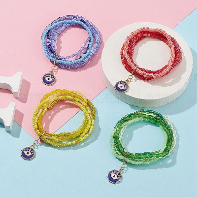 Многониточный браслет из стеклянных бусин BJEW-JB09578-1