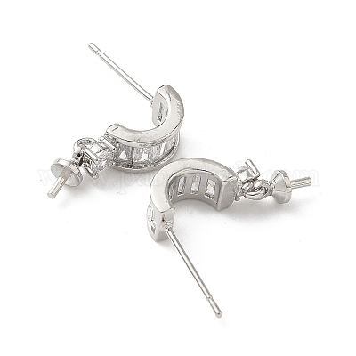 Фурнитура для серег-гвоздиков из латуни с паве из прозрачного кубического циркония KK-D369-08P-1