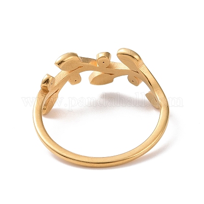 Кольцо на палец с кристаллами и стразами в виде листа с эмалью RJEW-D120-20G-1