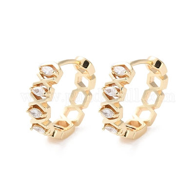 Серьги-кольца из латуни с прозрачным кубическим цирконием EJEW-S241-08G-1