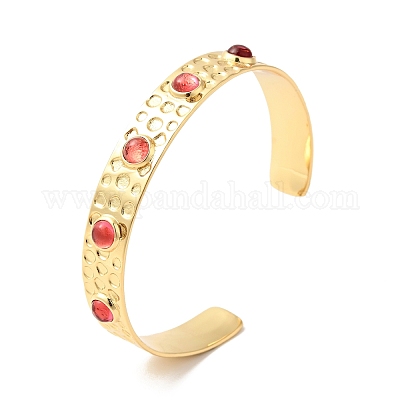 Браслет-манжета с открытыми манжетами томатного циркония BJEW-G652-02G-1