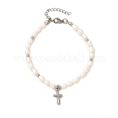 Браслеты с подвесками-крестиками из нержавеющей стали 304 BJEW-JB12297-1