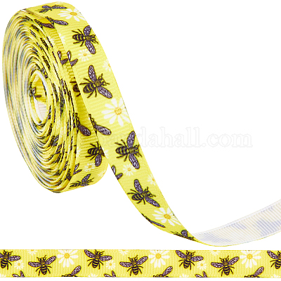 Полиэстеровые ленты с принтом пчел&nbsp;SRIB-WH20020-018C-1
