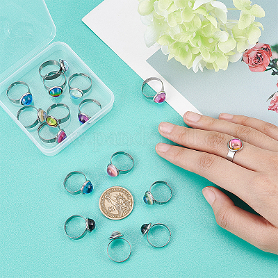 16 шт. 8-х цветное полукруглое регулируемое кольцо из стекла K9 RJEW-DC0001-13-1