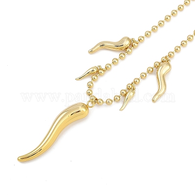 Стойка латунь латунь итальянский рог cornicello нагрудник ожерелья NJEW-P317-06G-1