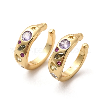 Серьги-каффы из латуни с микропаве из кубического циркония EJEW-P226-02G-1