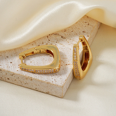 Ретро блестящие латунные трапециевидные серьги-кольца из прозрачного кубического циркония LY2718-1-1