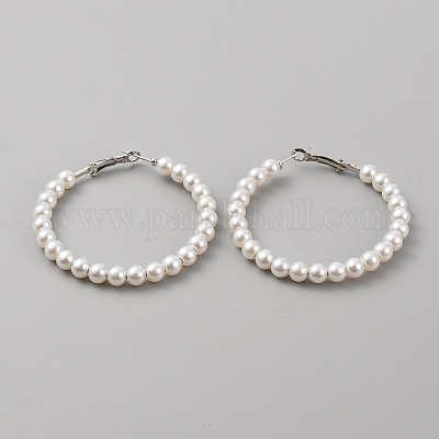 Пластиковые серьги-кольца с искусственным жемчугом EJEW-WH0011-21-1