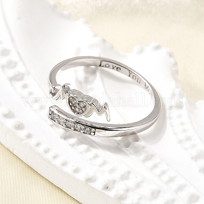 Кольца-манжеты из стерлингового серебра с кубическим цирконием в форме сердца 925 для женщин RJEW-S631-03P-1