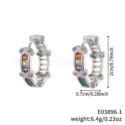 Серьги-кольца из латуни с цветным прозрачным кубическим цирконием KY6723-1-1