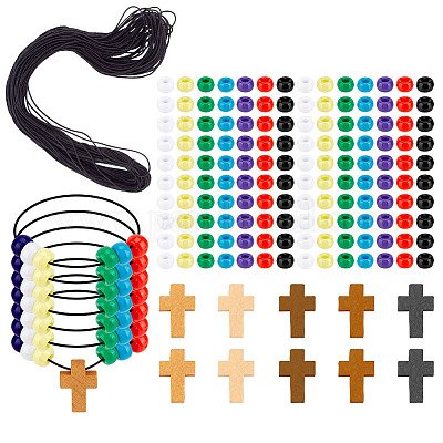 Набор для самостоятельного изготовления браслета из дерева с непрозрачными пластиковыми бусинами DIY-DR0001-73-1