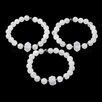 Браслет из натуральных кварцевых бусин для женщин BJEW-A145-01H-1