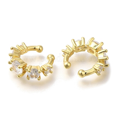 Серьги-каффы в форме буквы С с покрытием из латуни с микропаве из прозрачного кубического циркония EJEW-L097-18G-1
