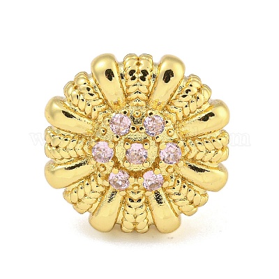 Женские кольца-манжеты из латуни с микро-паве и цветком циркония RJEW-Z042-02G-02-1