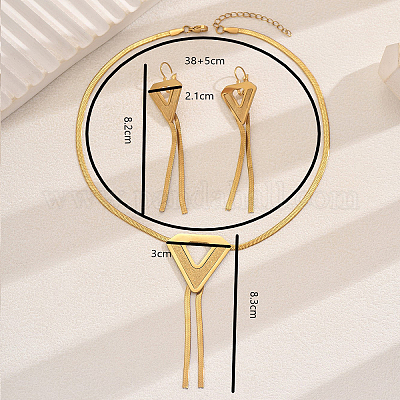 Комплекты из серег и ожерелий с треугольными кисточками из нержавеющей стали 201 в винтажном стиле для вечеринки для женщин SQ0864-1
