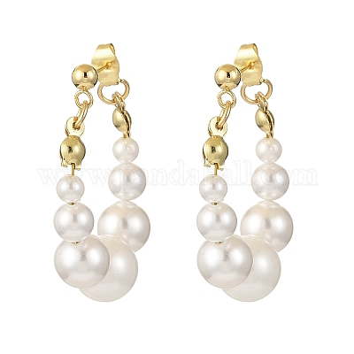 2 пара двухцветных сережек-гвоздиков с бусинами из ракушек и жемчуга EJEW-JE06362-1