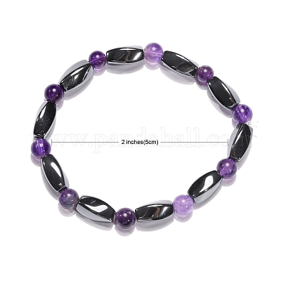 Круглые эластичные браслеты из натурального аметиста BJEW-G072-10-1