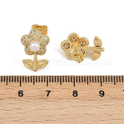 Серьги-гвоздики в форме цветка с микропаве из прозрачных кубических цирконий из латуни EJEW-L275-11G-1