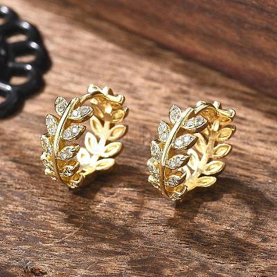 Прозрачные серьги-кольца с листьями кубического циркония EJEW-B013-01-1