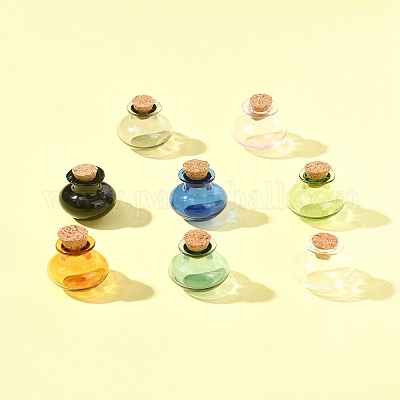 8шт 8 цвета круглые стеклянные пробковые бутылки орнамент BOTT-FS0001-04-1