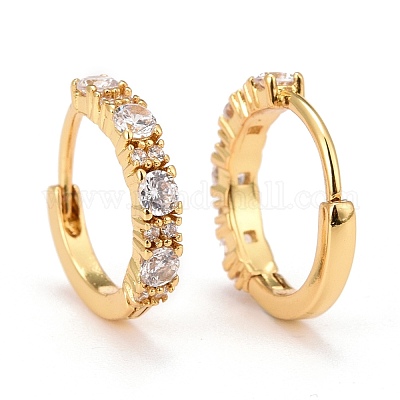 Серьги-кольца Huggie из латуни с кубическим цирконием из 18-каратной позолоты EJEW-C012-08C-1