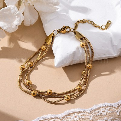 Многорядные браслеты из нержавеющей стали с шариками BJEW-L687-01G-1