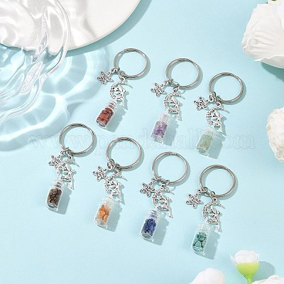 7 шт. 7 стиля стеклянной бутылки с чакральным кристаллом внутри брелока KEYC-JKC01393-01-1