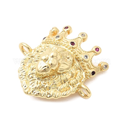 Подвески-коннекторы в виде головы льва из латуни с микропаве из разноцветных кубических цирконий KK-H529-12G-1