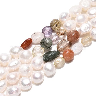 Натуральные смешанные самородки драгоценных камней и нити бусин из натурального культивированного пресноводного жемчуга PEAR-N023-01A-12-1