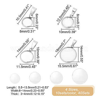 40 шт. 4 стиля подвески из нержавеющей стали 304 с кабошонами FIND-AR0004-27-1