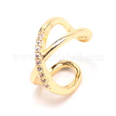 Серьги-каффы в форме буквы Х из латуни с микропаве из прозрачного кубического циркония EJEW-TAC0010-010-1