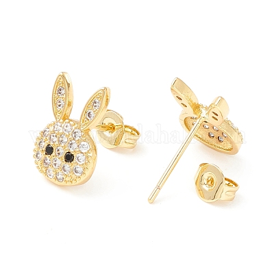 Boucles d'oreilles lapins en or jaune 18 carats et zirconium