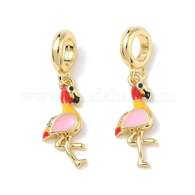 Европейские подвески в форме фламинго из латуни с цветной эмалью KK-L256-34G-1
