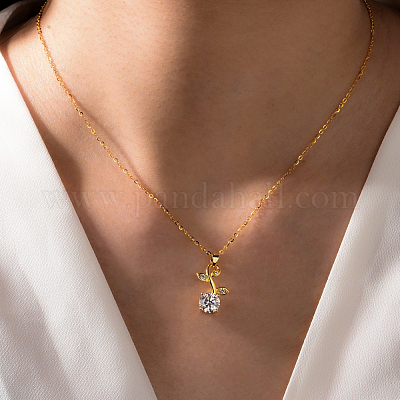 Элегантное серебряное ожерелье с позолоченным листом виноградной лозы и цирконием для женщин EQ4890-1