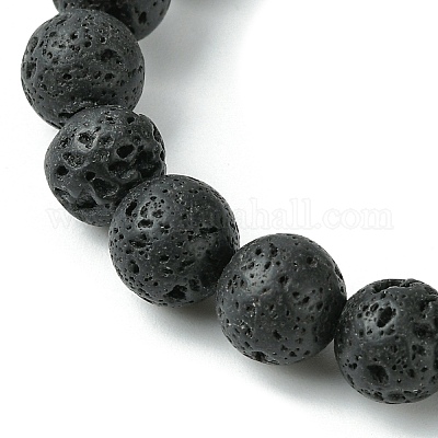 Круглый эластичный браслет из натуральных смешанных драгоценных камней кубовидной формы и лавового камня BJEW-JB09795-1