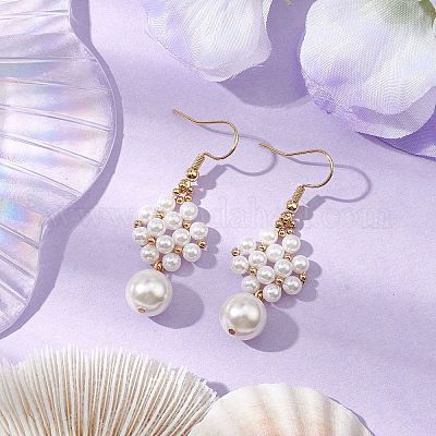 Женские серьги с подвесками из ракушек и латуни EJEW-TA00557-1