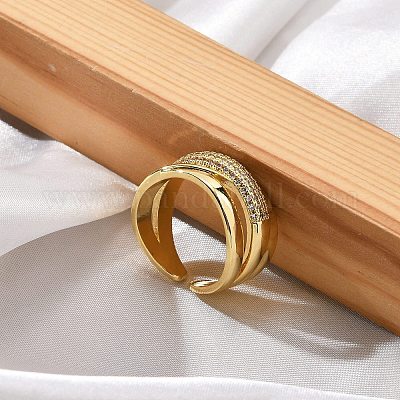 Кольца-манжеты из латуни с микро-паве и прозрачным циркониевым покрытием для женщин RJEW-M028-107G-1