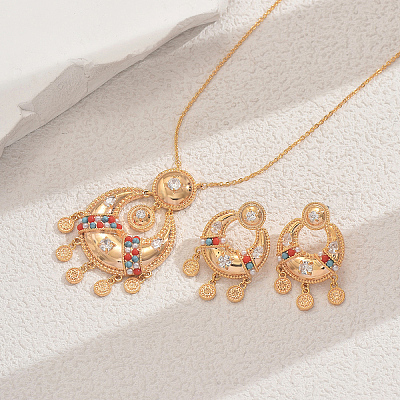 Комплект серег и ожерелий в стиле бохо для женщин с луной из латуни и микропаве из кубических цирконий SC3295-1